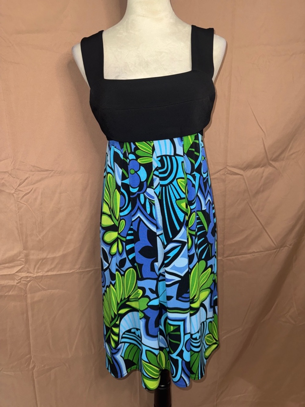 NWOT Women’s Maggy L Size 8 Dress Bold Blue and Green Print
